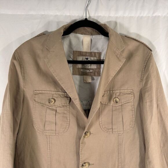 H.E. by Mango Linen Blend Jacket Women's Small Beige Button Up Front Pockets - Picture 2 of 9